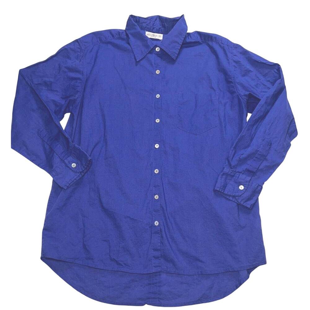 Natural Life Womens XS/S Cobalt Blue 100% Cotton Button Up Shirt Long Sleeve